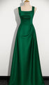 Green Satin Straps Long Evening Dress Prom Dress, Green A-line Floor Length Formal Dress
